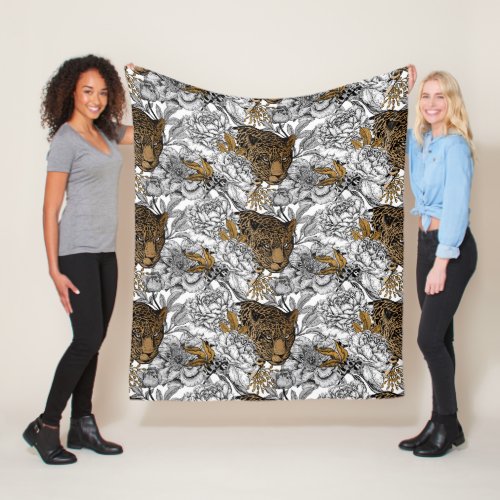 Leopard  Peonies Pattern Fleece Blanket