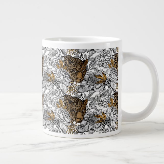 Leopard & Peonies Pattern Giant Coffee Mug (Right)