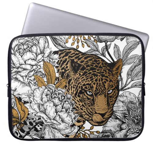 Leopard  Peonies Pattern Laptop Sleeve