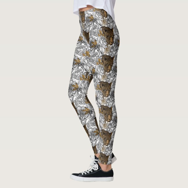 Leopard & Peonies Pattern Leggings (Left)