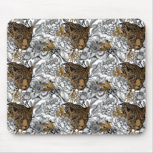 Leopard  Peonies Pattern Mouse Pad