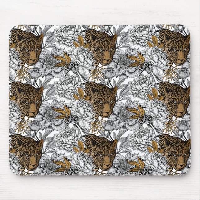 Leopard & Peonies Pattern Mouse Pad (Front)
