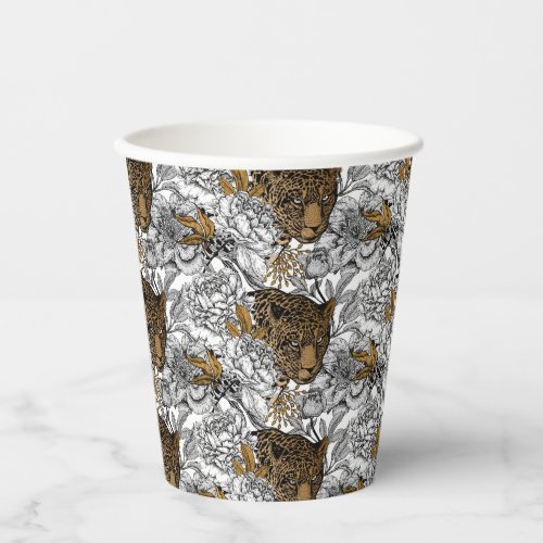 Leopard  Peonies Pattern Paper Cups