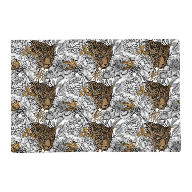 Leopard & Peonies Pattern Placemat (Front)