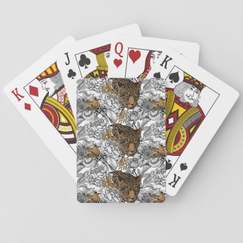 Leopard  Peonies Pattern Playing Cards