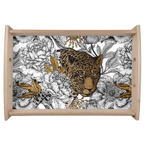 Leopard  Peonies Pattern Serving Tray