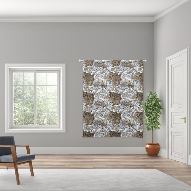 Leopard & Peonies Pattern Sheer Curtains (Wide)