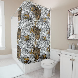 Leopard & Peonies Pattern Shower Curtain