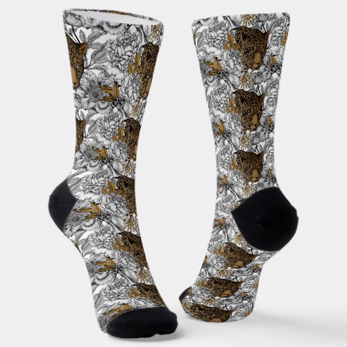 Leopard  Peonies Pattern Socks