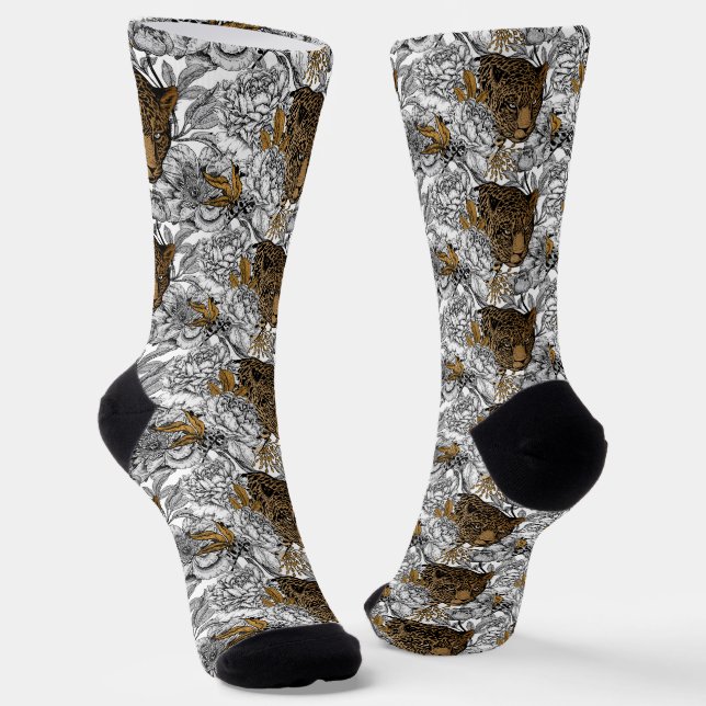 Leopard & Peonies Pattern Socks (Angled)