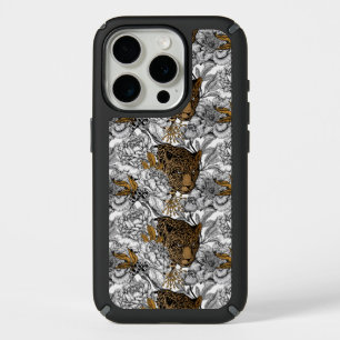 Leopard & Peonies Pattern iPhone 15 Pro Case