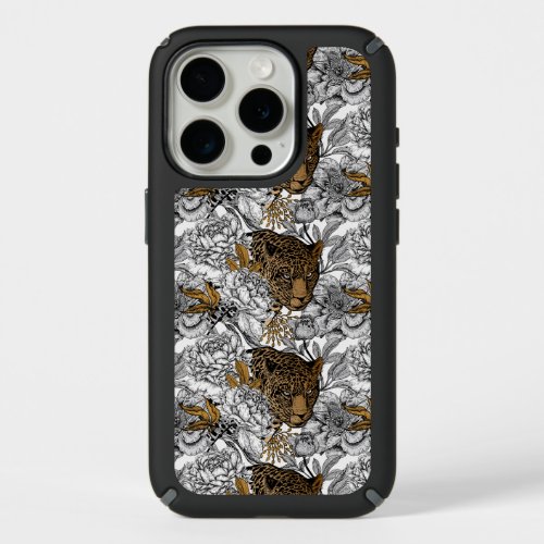 Leopard  Peonies Pattern iPhone 15 Pro Case