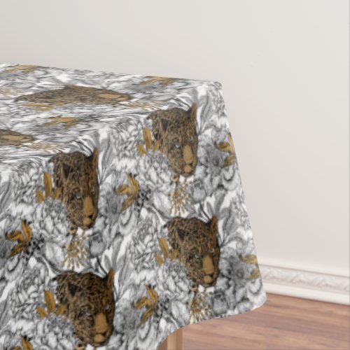 Leopard  Peonies Pattern Tablecloth