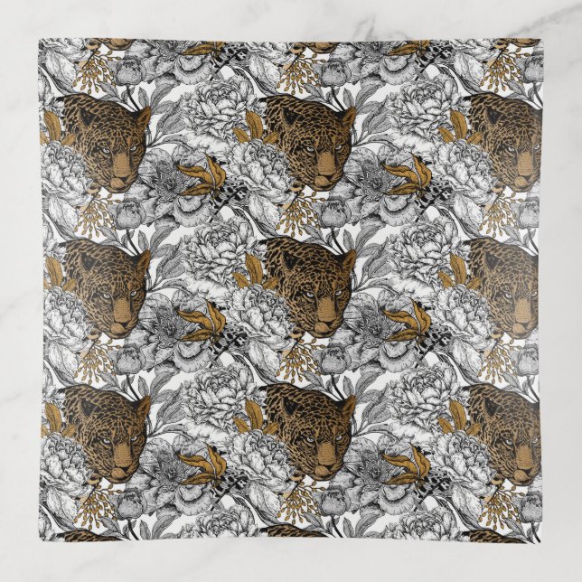 Leopard & Peonies Pattern Trinket Tray (Front)