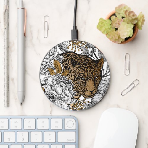 Leopard  Peonies Pattern Wireless Charger
