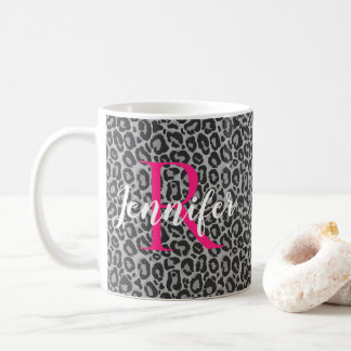 Leopard Personalise Hot Pink Monogram & Name Coffee Mug