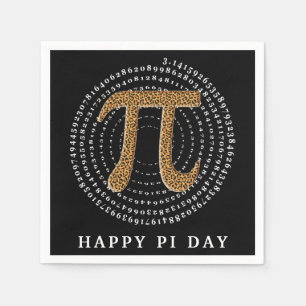 Leopard Pi 3.14 Spiral Number Happy Pi Day Black Napkins