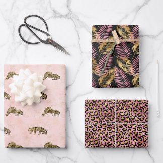 Leopard Pink and Gold Jungle Pattern Wrapping Paper Sheets