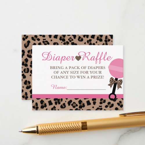 Leopard  Pink Baby Diaper Raffle Insert Cards