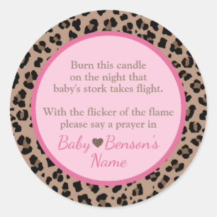 Leopard & Pink Baby Shower Candle Prayer Classic Round Sticker
