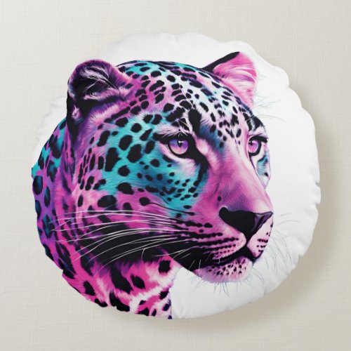 Leopard Pink Blue Round Pillow