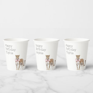 Leopard Pink Bow Birthday Paper Cups