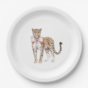Leopard Pink Bow Birthday Paper Plates