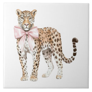 Leopard Pink Bow Ceramic Tile
