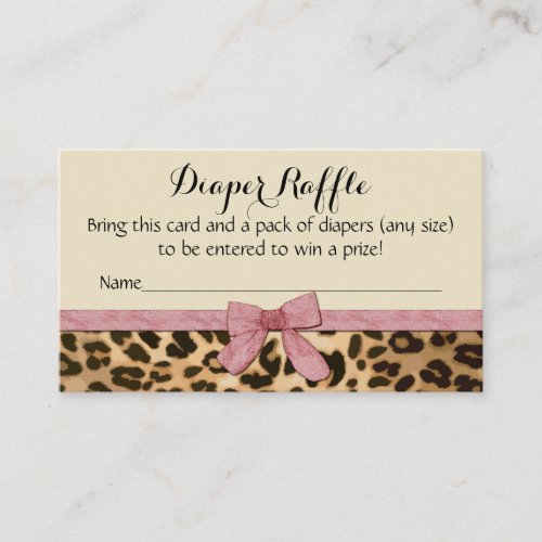Leopard Pink Bow Girl Baby Shower Diaper Raffle Enclosure Card