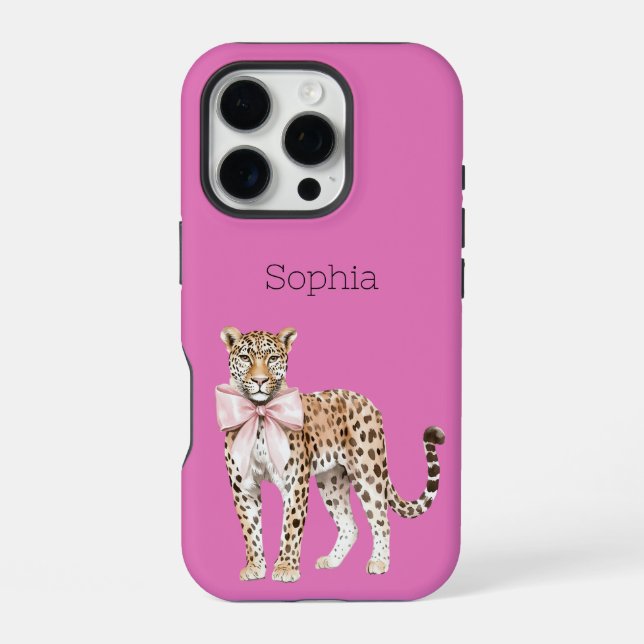 Leopard Pink Bow   Iphone Case (Back)