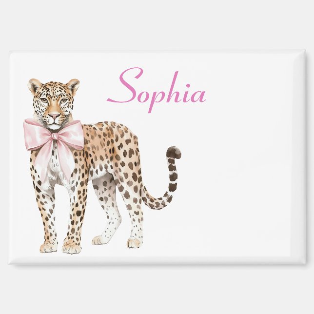 Leopard Pink Bow   Magnet (Front)