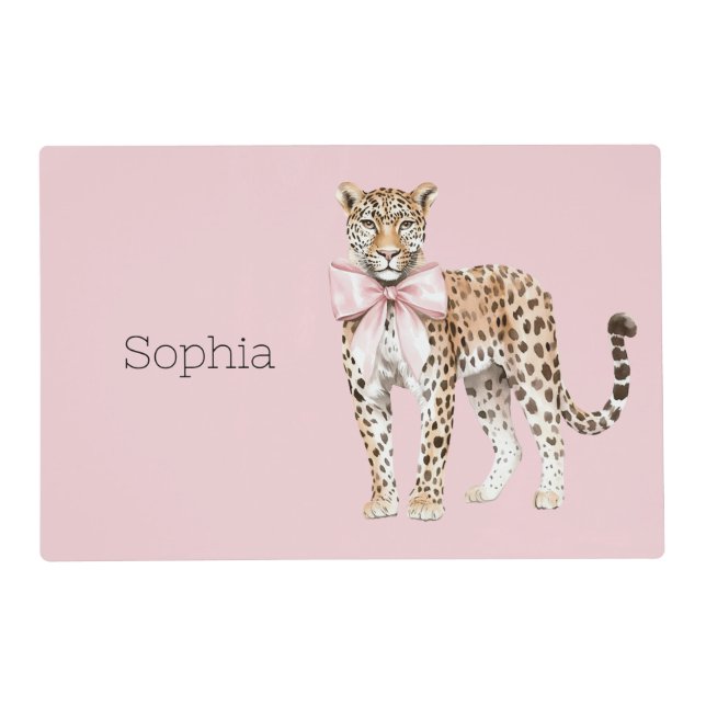 Leopard Pink Bow   Placemat (Front)