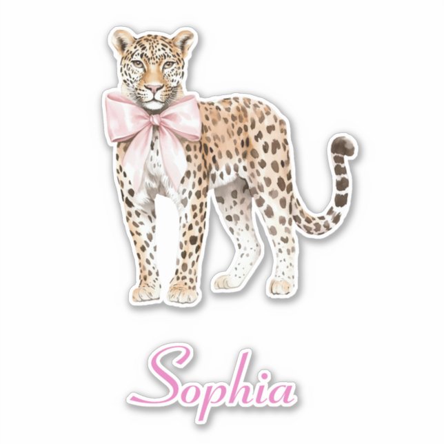 Leopard Pink Bow   Sticker (Front)