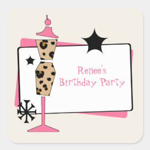 Leopard & Pink Dress Form Birthday Party Stickers