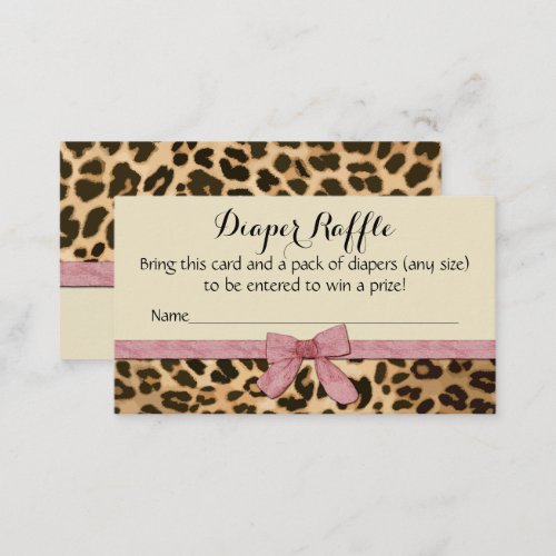Leopard Pink Girl Baby Shower Diaper Raffle Card