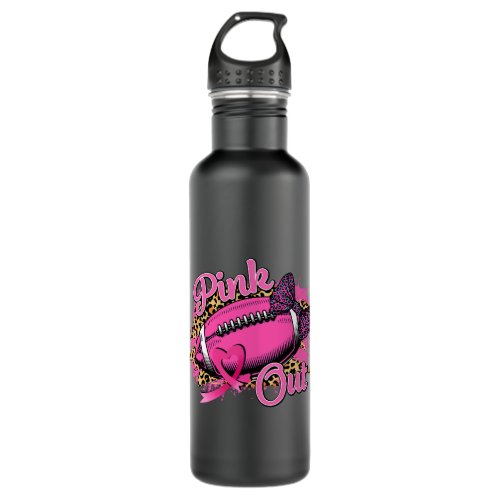 leopard pink out football tackle breast cancer awa stainless steel water bottle