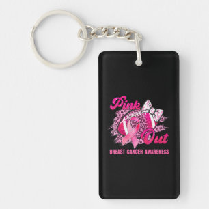 Leopard Pink Out Football Tackle Breast Cancer Keychain