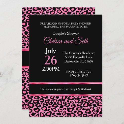 Leopard Pink Pattern Pink  Baby Girl Shower  Invitation