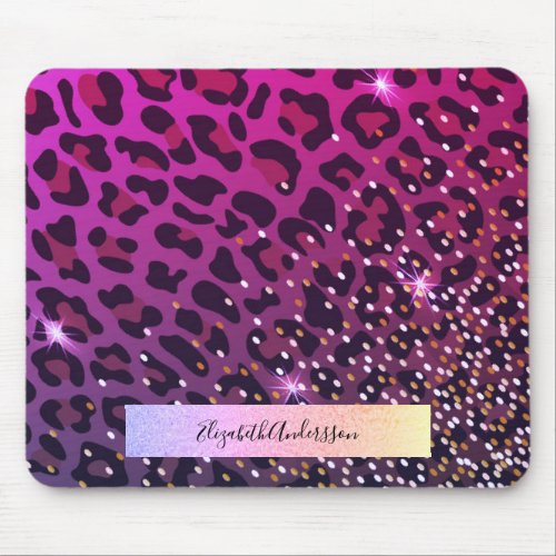 Leopard pink purple black girly mouse pad