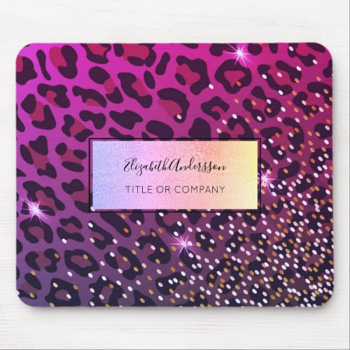 Leopard pink purple black sparkle glam girly mouse pad