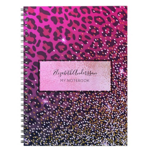 Leopard pink purple black sparkle glam girly notebook