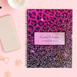 Leopard pink purple black sparkle glam girly planner<br><div class="desc">An elegant and feminine planner with gradient colors in pink, purple and black A leopard pattern with sparkle. A faux gold metallic frame on front. Template for your name, title or text on front. Black letters. The name is written with a modern and trendy hand lettered style script. Perfect for...</div>