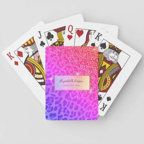 Leopard pink purple golden sparkle girly glam poker cards