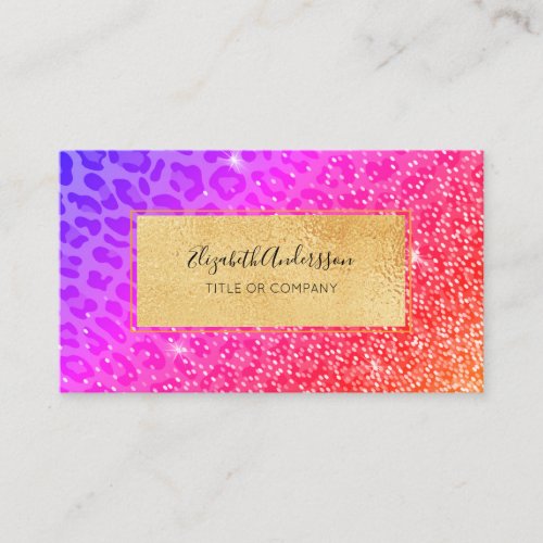 Leopard pink purple golden sparkle glam girly business card