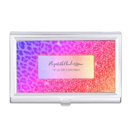 Leopard pink purple golden sparkle glam girly business card case