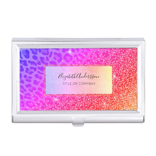 Leopard pink purple golden sparkle glam girly business card case