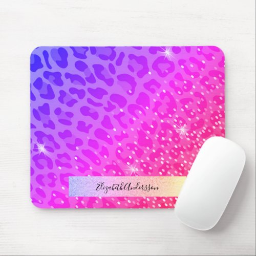 Leopard pink purple golden sparkle glam girly mouse pad