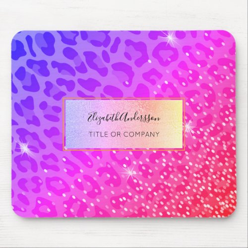 Leopard pink purple golden sparkle glam girly mouse pad