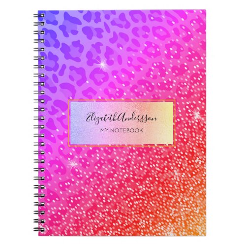 Leopard pink purple golden sparkle glam girly notebook