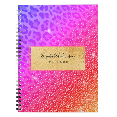 Leopard pink purple golden sparkle glam girly notebook